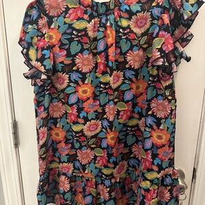 JODIFL Colorful Floral Ruffle Sleeve Blouse